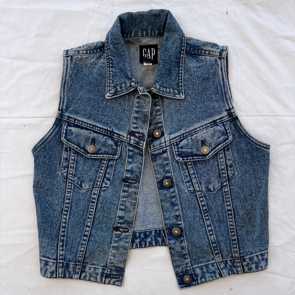 GAP Blue Denim Vest with Button Accents